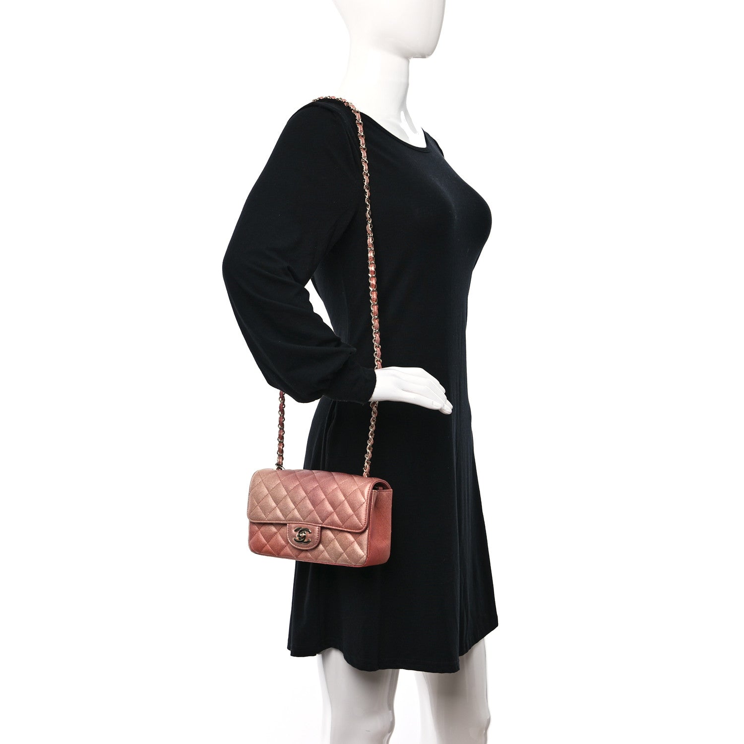 Chanel Metallic Lambskin Quilted Ombre Mini Rectangular Flap Pink 2 of 11