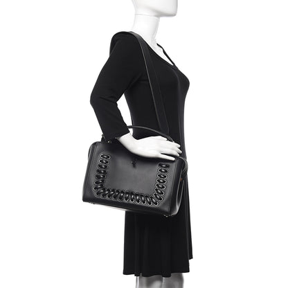 Fendi Vitello Baltico Dolce Shiny Nappa Lace Up DotCom Satchel Black Blue 2 of 17
