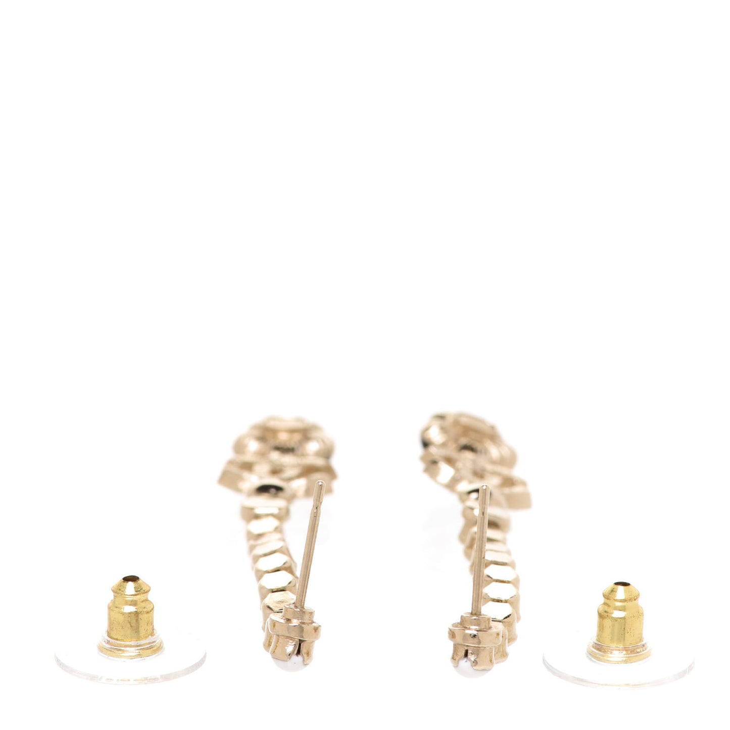 Crystal Enamel Flower CC Drop Earrings Gold White Black