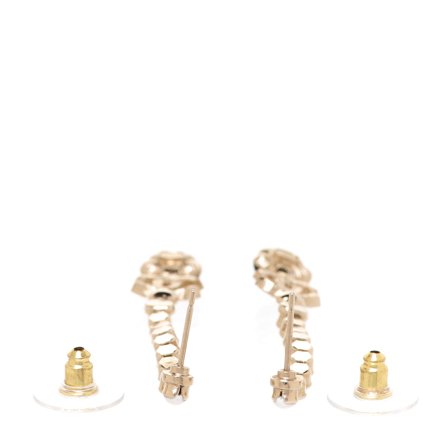 Chanel Crystal Enamel Flower CC Drop Earrings Gold White Black 3 of 5