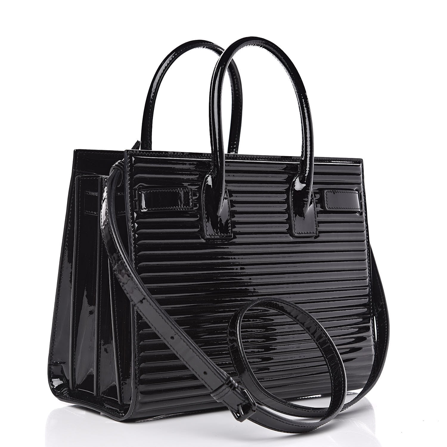 Saint Laurent Ribbed Patent Calfskin Baby Sac De Jour Black 3 of 11