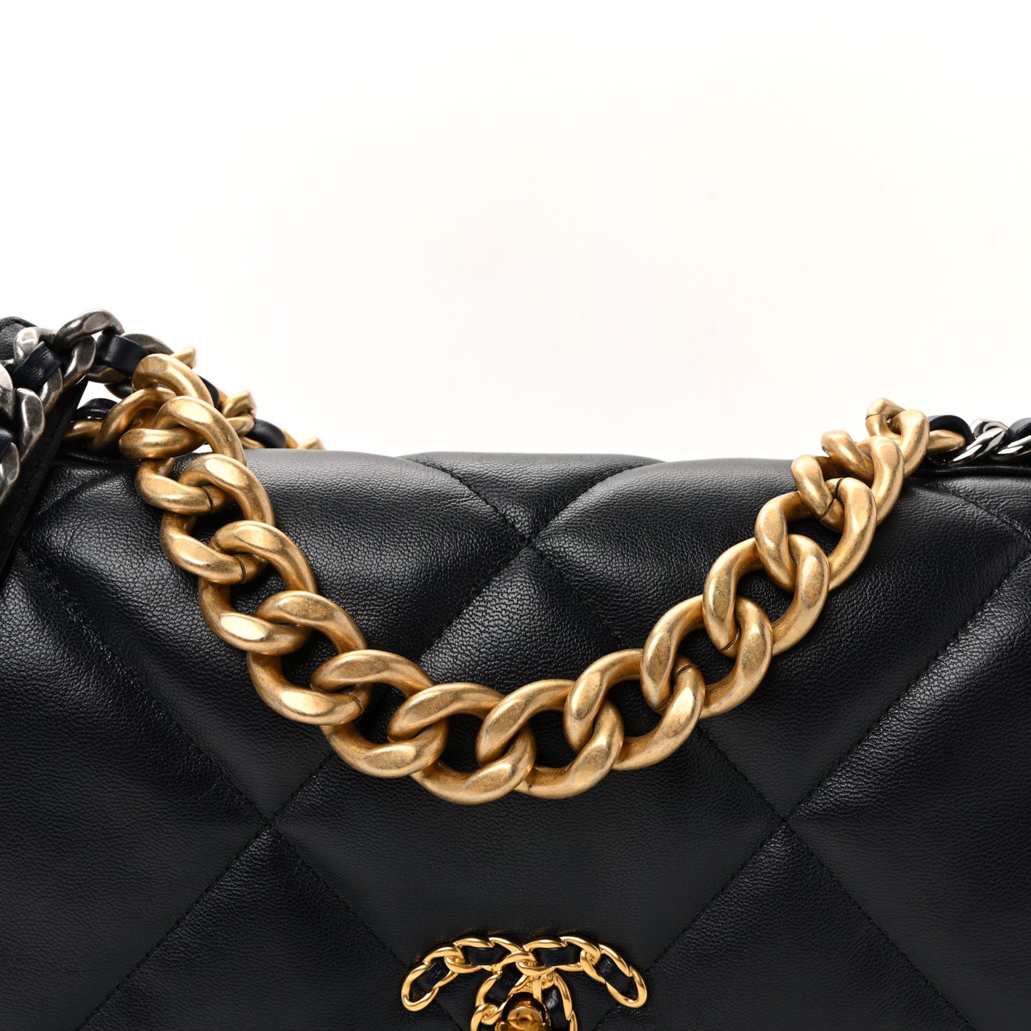 Goatskin Quilted Large Chanel 19 Flap Navy Blue