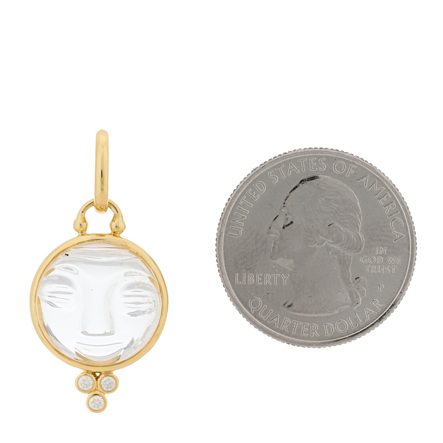 18K Yellow Gold Diamond Rock Crystal 15mm Moonface Pendant