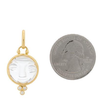 Temple St. Clair 18K Yellow Gold Diamond Rock Crystal 15mm Moonface Pendant 2 of 5