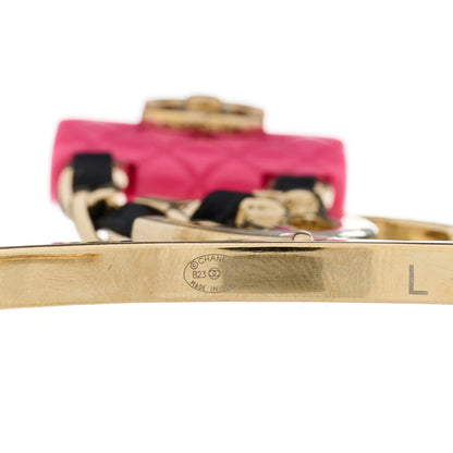 Chanel Calfskin Metal Resin CC Quilted Flap Cuff Bracelet Gold Black Pink 3 of 4