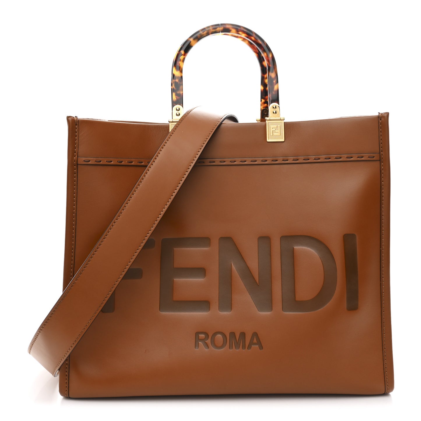 Vitello King Plexiglass Medium Fendi Sunshine Shopper Tote Cuoio