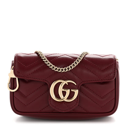 Gucci Calfskin Matelasse Super Mini GG Marmont Shoulder Bag Rosso Ancora 1 of 12