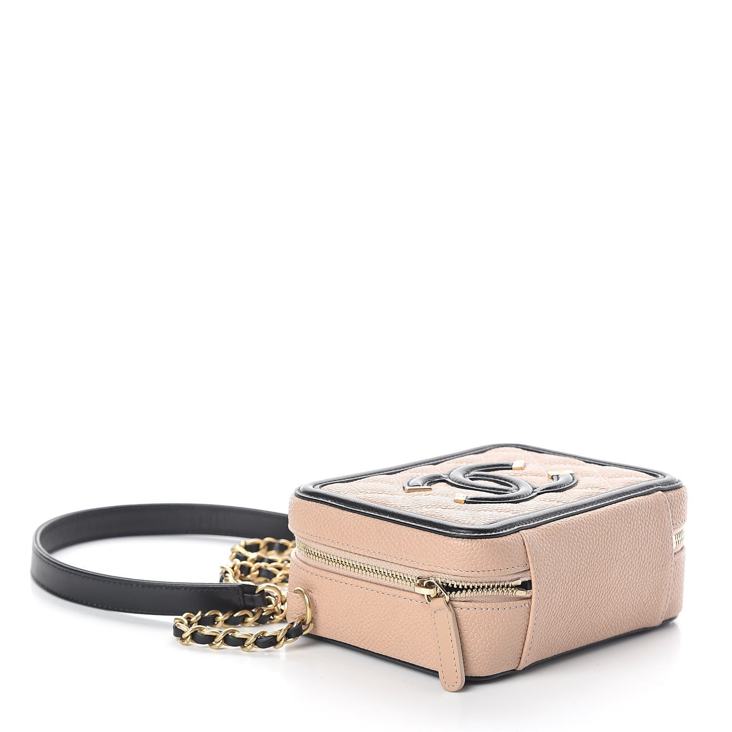 Chanel Caviar Quilted CC Filigree Vanity Clutch With Chain Beige Black 4 of 10