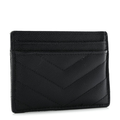 Saint Laurent Grain De Poudre Matelasse Chevron Monogram Credit Card Case Black 3 of 11
