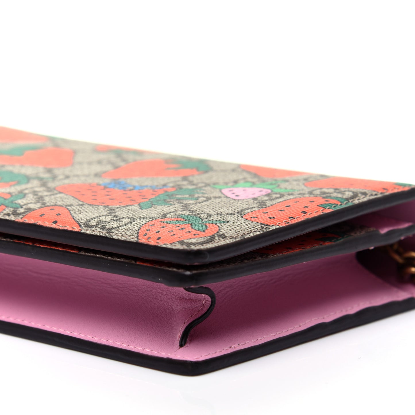 GG Supreme Monogram Strawberry Chain Wallet