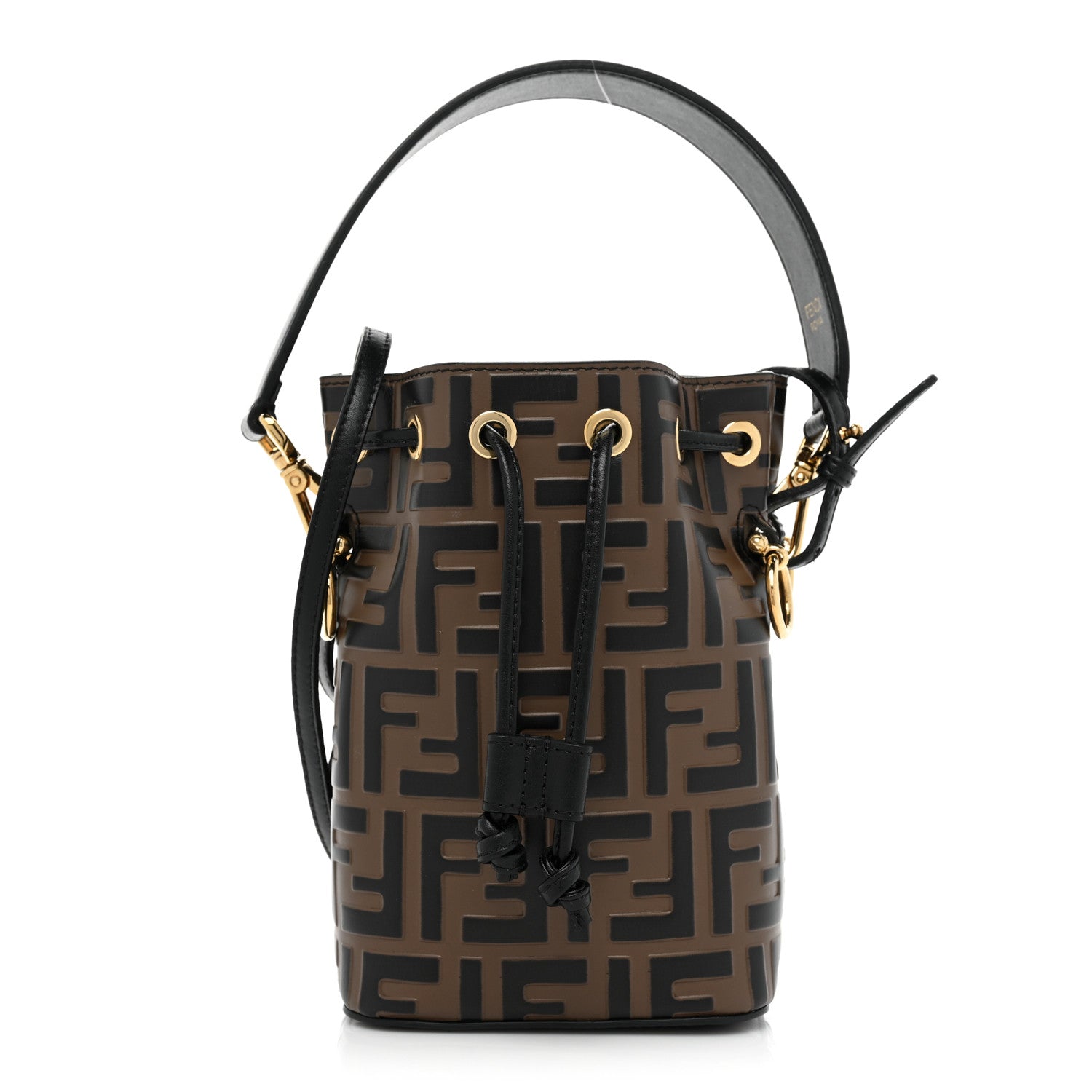 Fendi Vitello Liberty F is Fendi Bi-Color FF 1974 Embossed Mini Mon Tresor Bucket Bag Maya Black 1 of 8