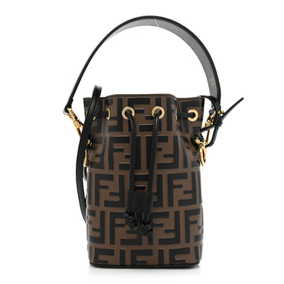 Fendi Vitello Liberty F is Fendi Bi-Color FF 1974 Embossed Mini Mon Tresor Bucket Bag Maya Black 1 of 8
