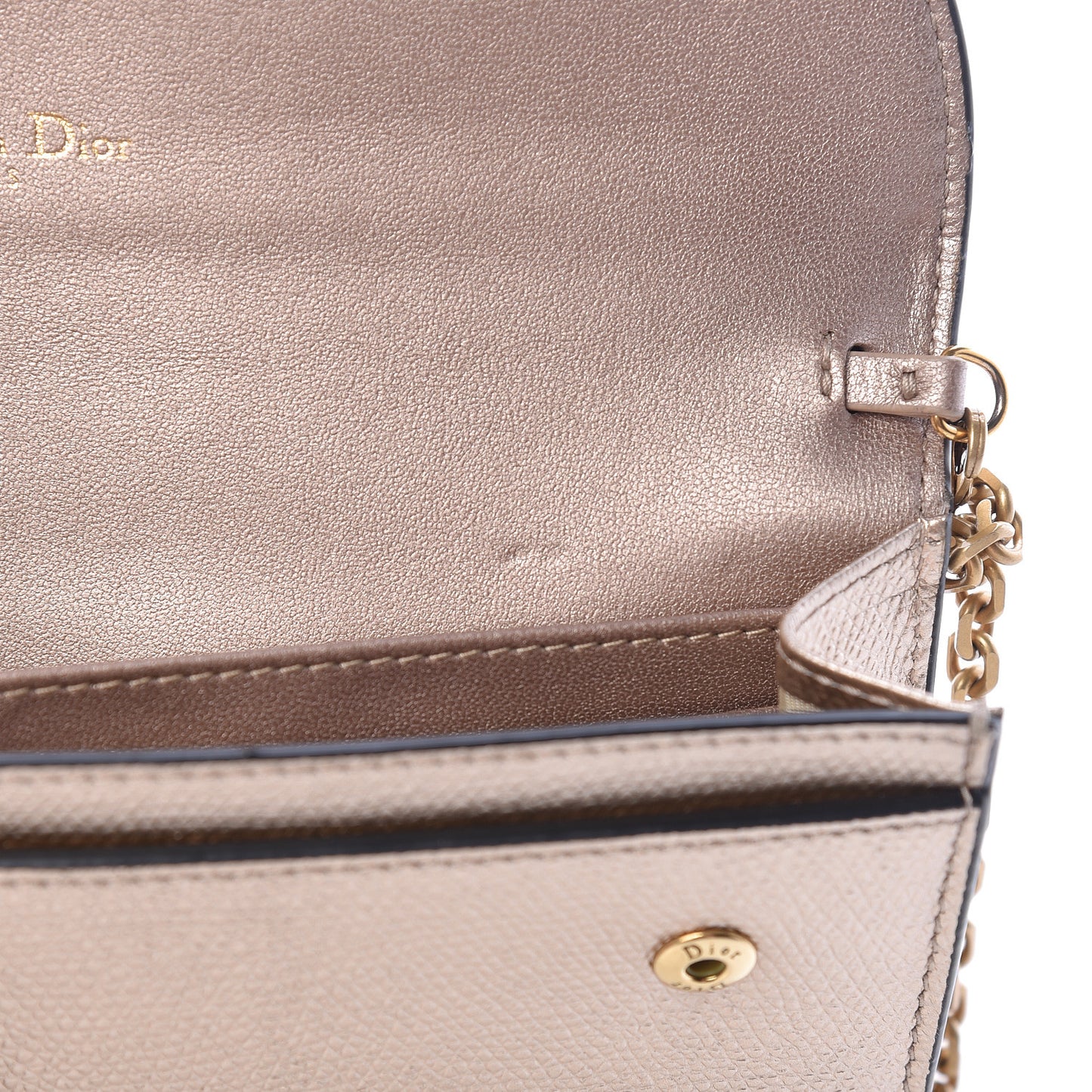 Metallic Calfskin Saddle Chain Wallet Gold