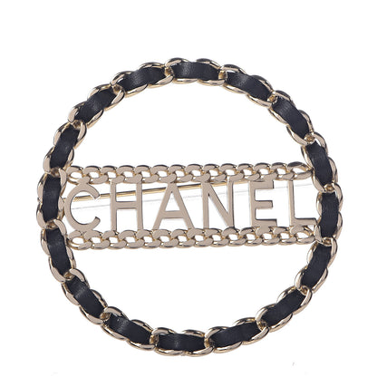 Chanel Lambskin Chain Logo Brooch Black Gold 1 of 5