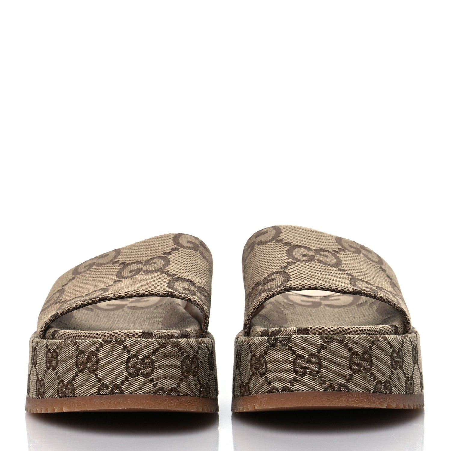 Gucci Monogram Maxi GG Angelina Platform 55mm Slide Sandals 40 Camel Ebony 2 of 8