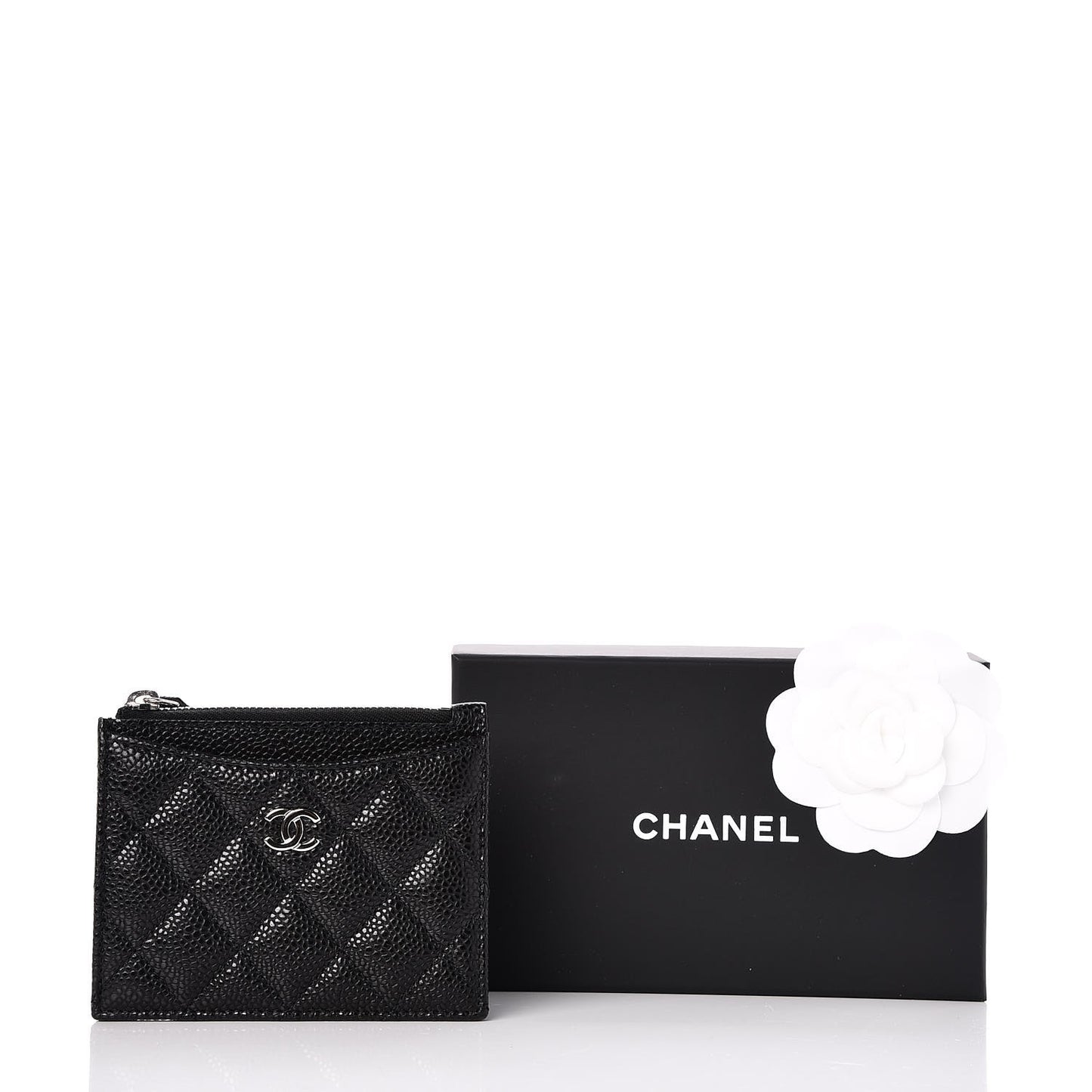 Caviar Quilted CC Zip Card Holder Black