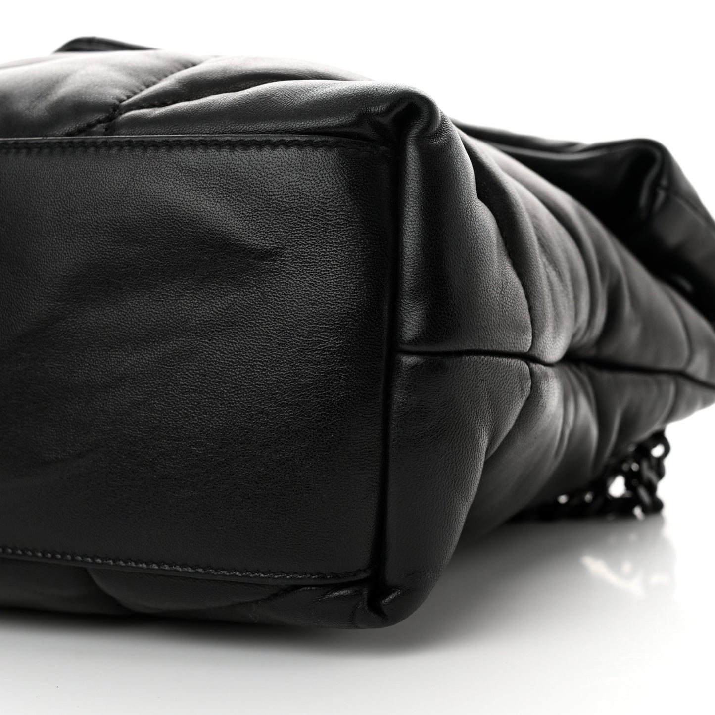 Lambskin Quilted Monogram Monochrome Medium Loulou Puffer Chain Satchel Black