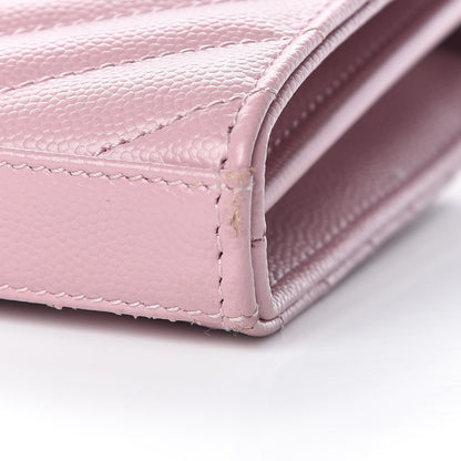 Saint Laurent Grain De Poudre Matelasse Chevron Monogram Chain Wallet Tender Pink 8 of 10