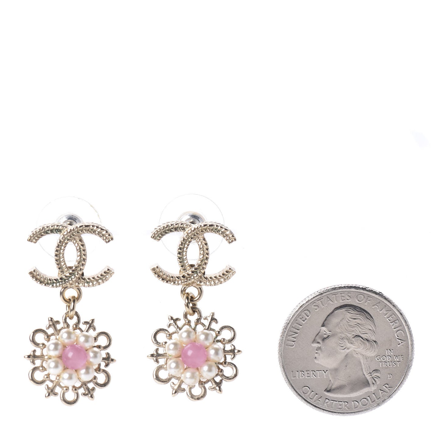 Pearl Resin CC Flower Drop Earrings Pink Gold