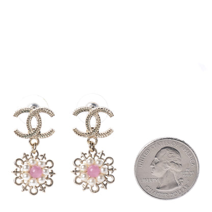 Chanel Pearl Resin CC Flower Drop Earrings Pink Gold 2 of 5