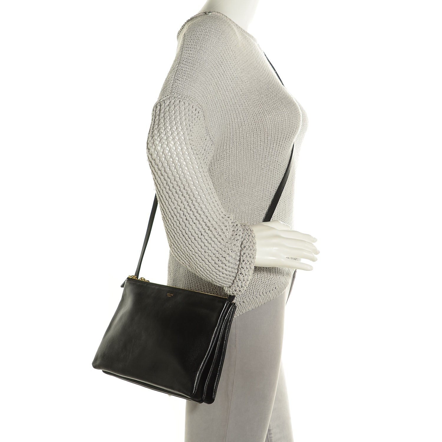 Celine Lambskin Large Trio Crossbody Bag Black 2 of 11