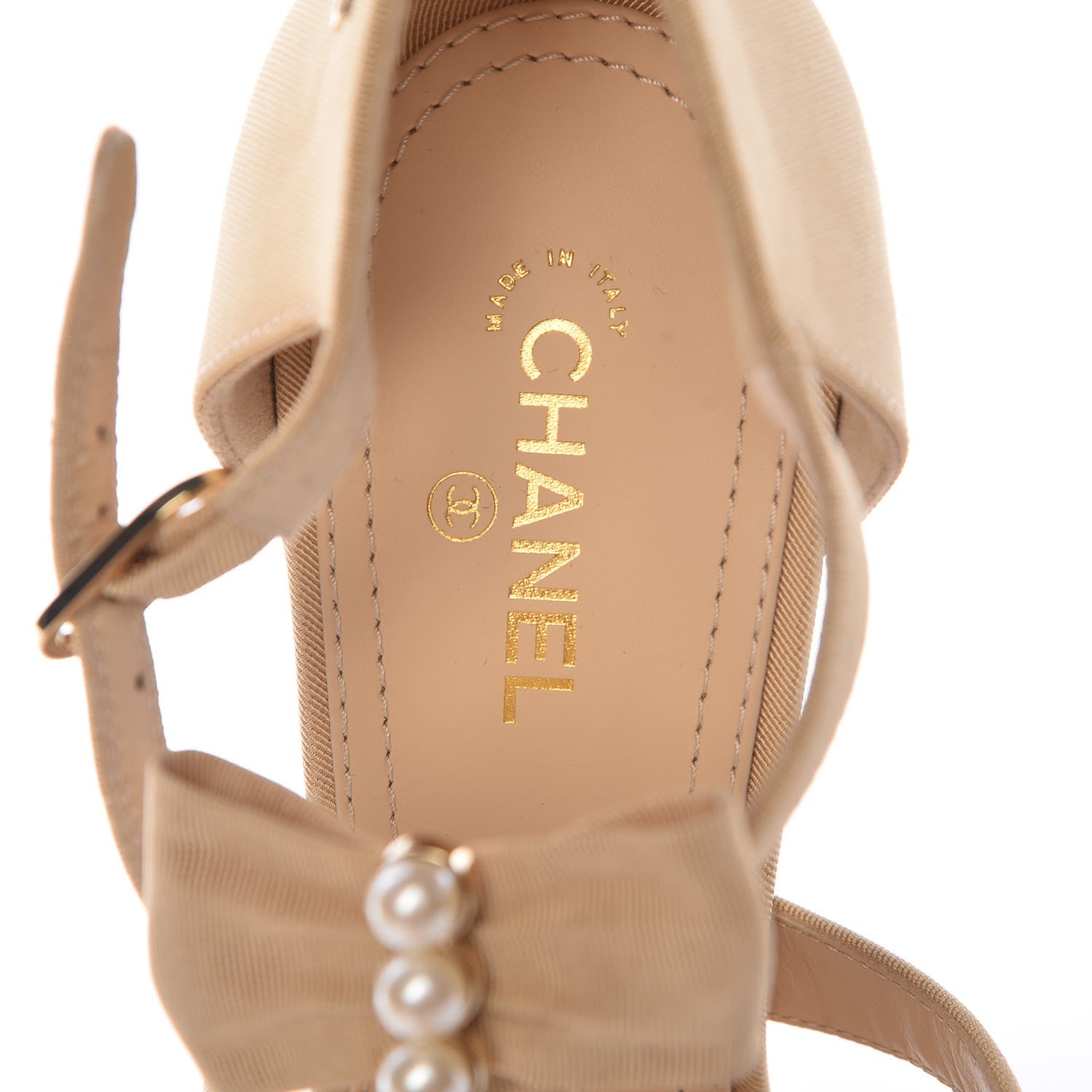 Chanel Grosgrain Pearl Bow Sandals 39 Beige 7 of 7