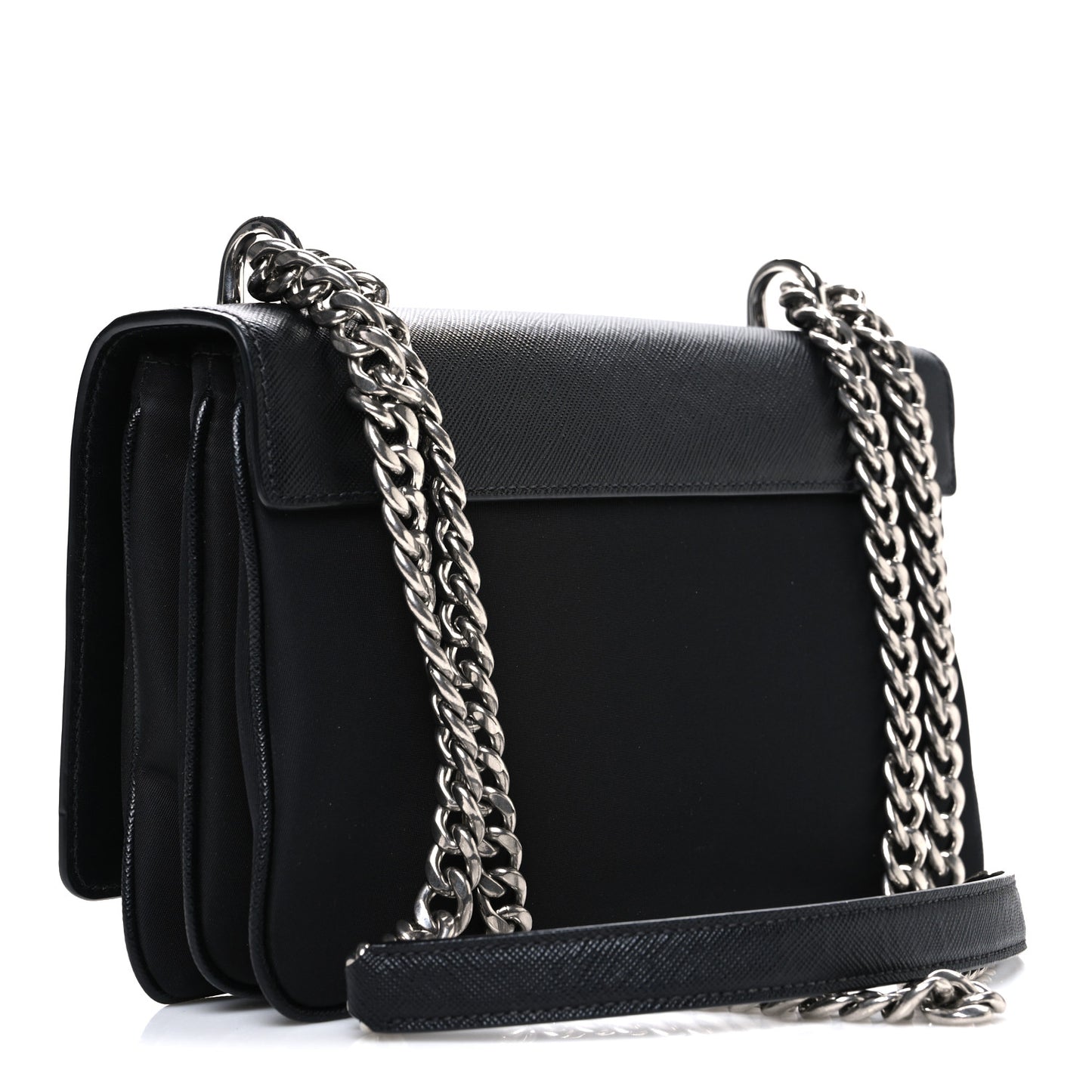 Saffiano Tessuto Nylon Chain Shoulder Bag Black