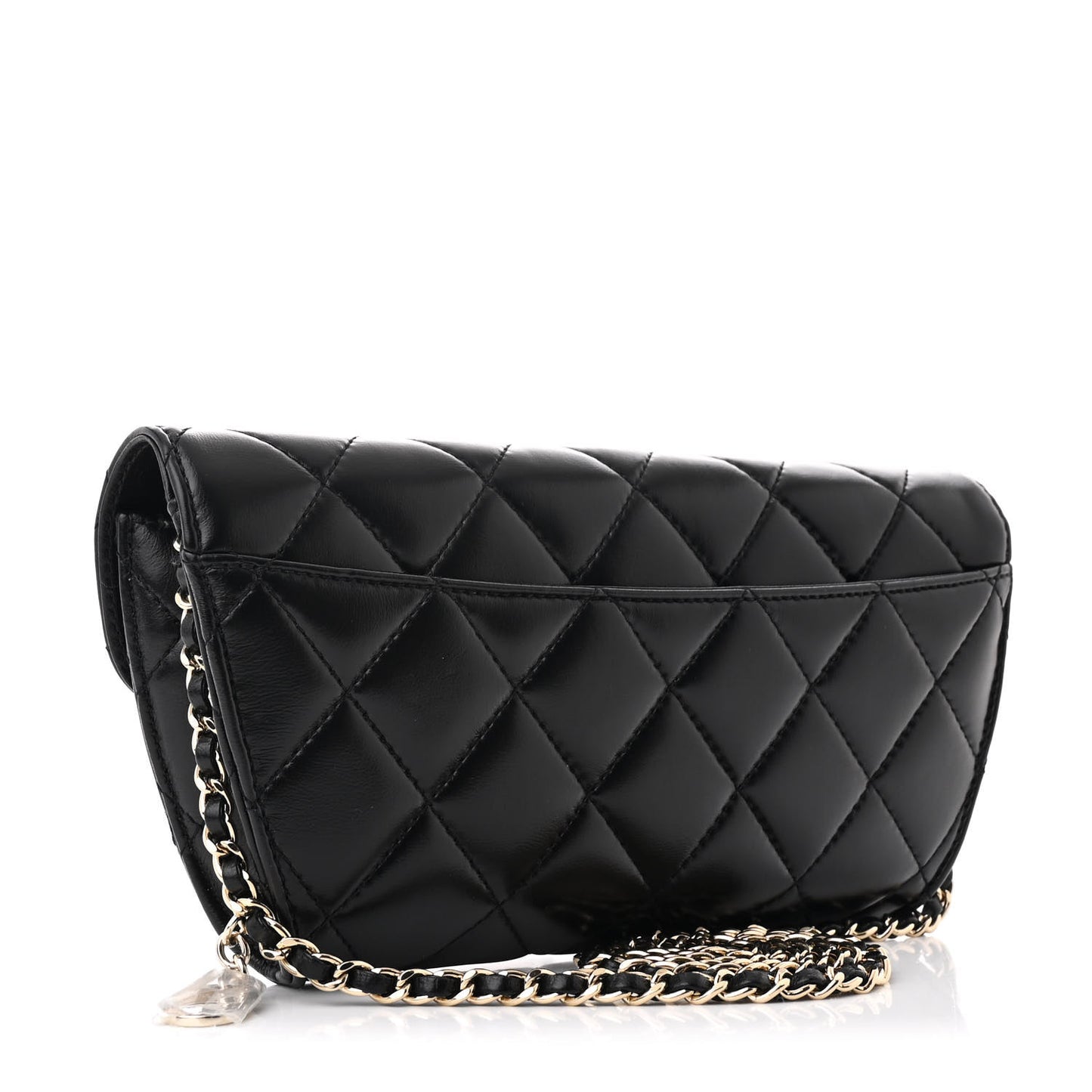 Lambskin Quilted Flap Clutch Bag With Chain Black