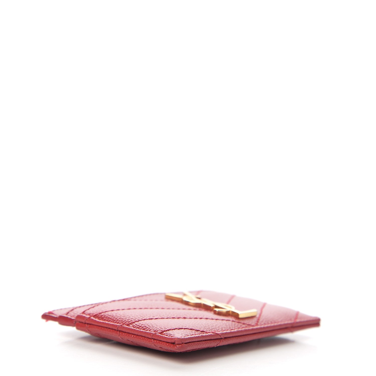 Saint Laurent Grain De Poudre Matelasse Chevron Monogram Credit Card Case New Red 3 of 6