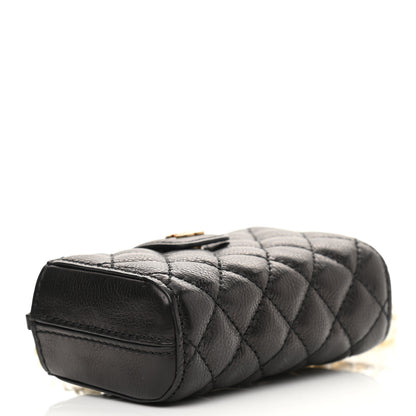 Chanel Calfskin Quilted Pearl Chain Love Symbols Mini Bag Black 4 of 12