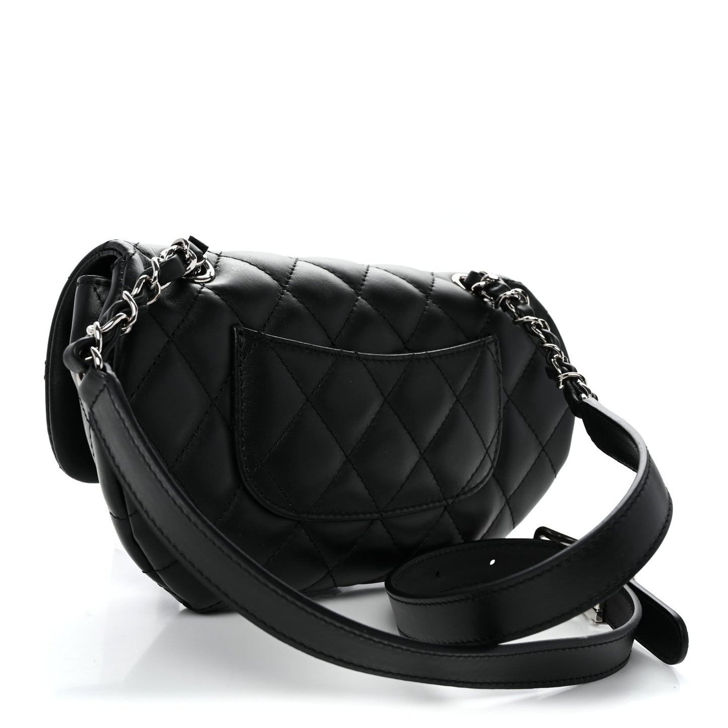 Calfskin Quilted CC Uniform Flap Belt Bag Black