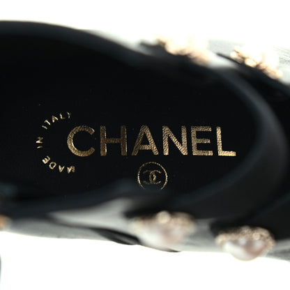 Chanel Lambskin Grosgrain Cap Toe Pearl Ankle Boots 36 Black 7 of 10
