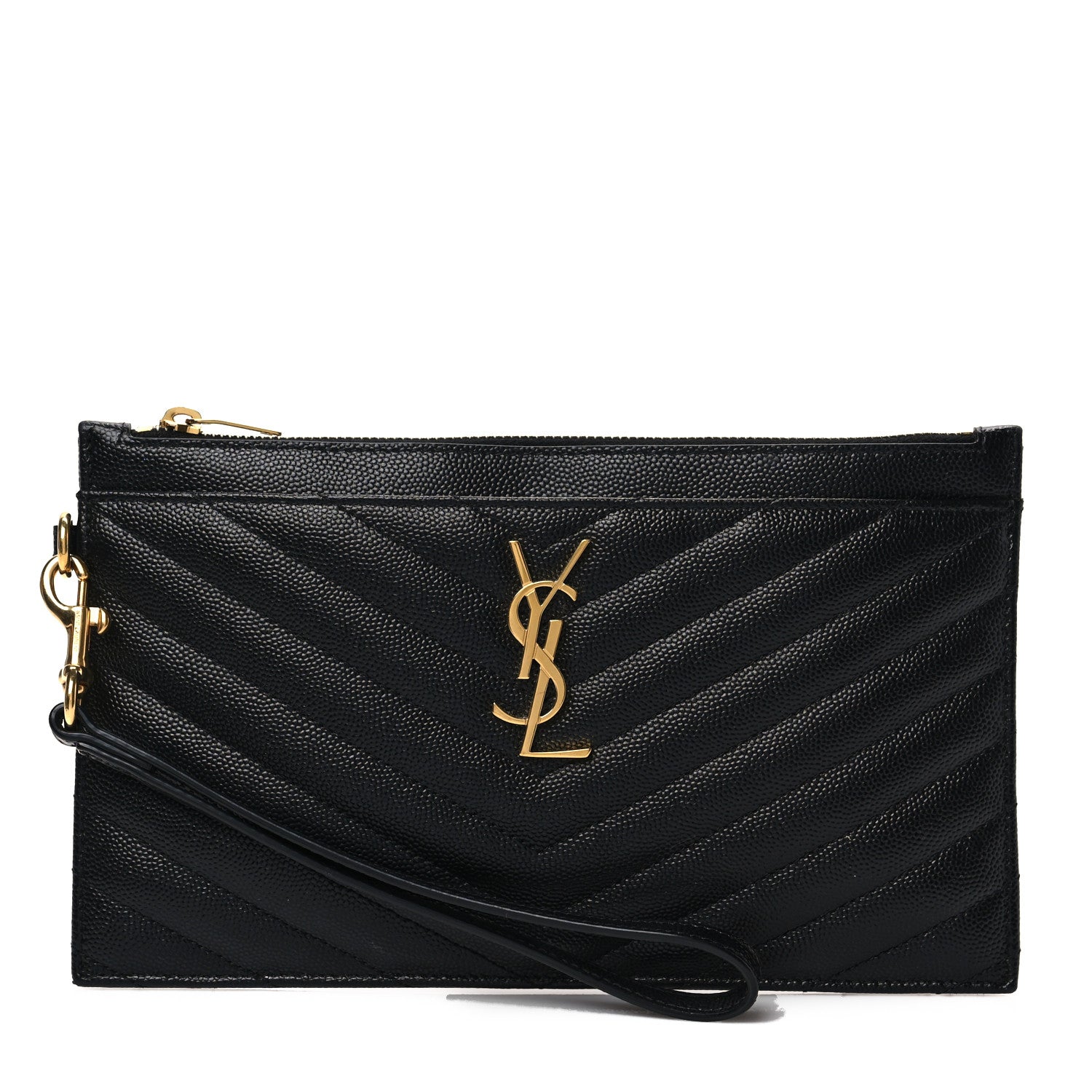 Saint Laurent Grain De Poudre Chevron Monogram Large Bill Pouch Black 1 of 7