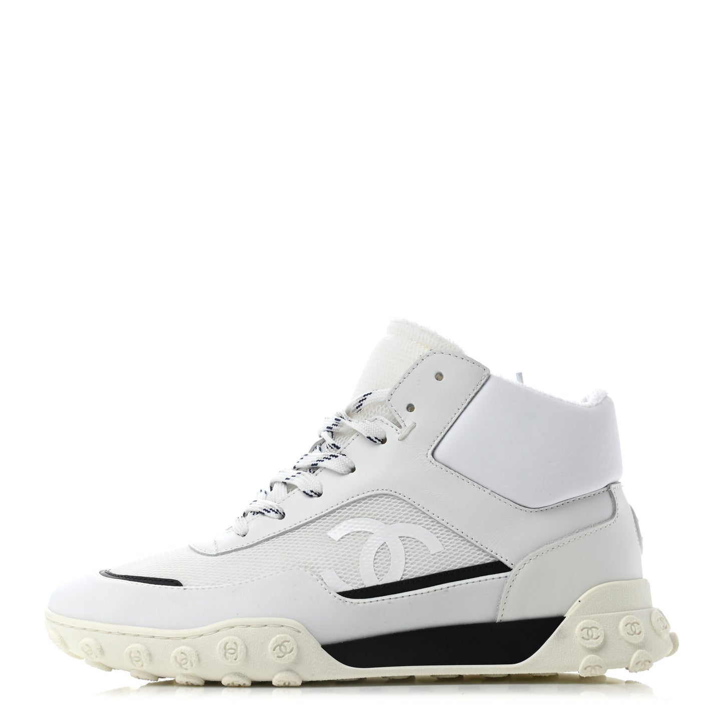 Calfskin Mesh Lycra Womens Logo High Top Sneakers 39 White
