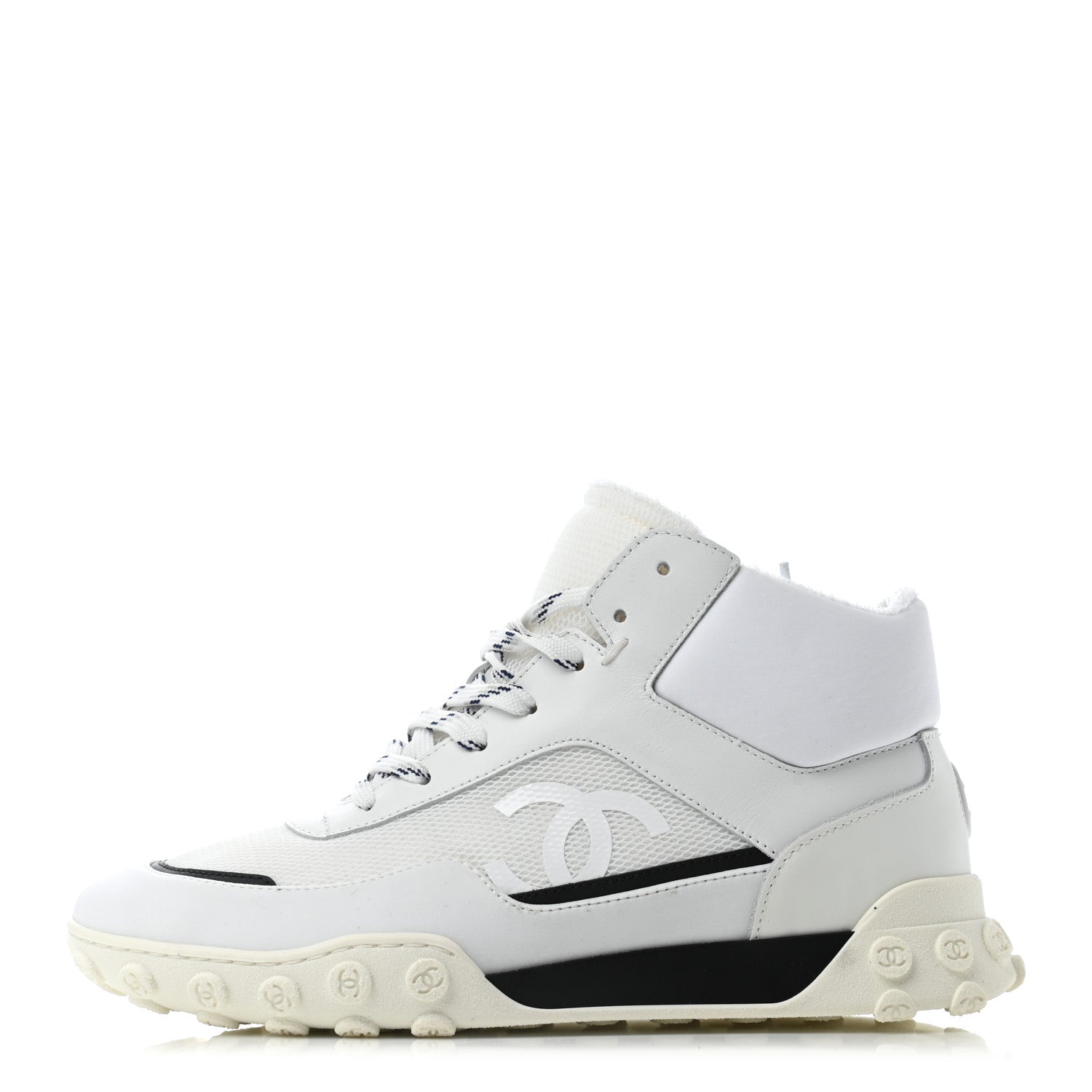 Chanel Calfskin Mesh Lycra Womens Logo High Top Sneakers 39 White 1 of 6