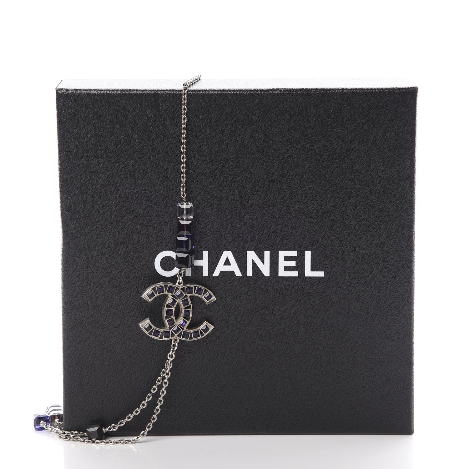 Chanel Glass Enamel CC Long Necklace Silver Purple Emerald 5 of 5