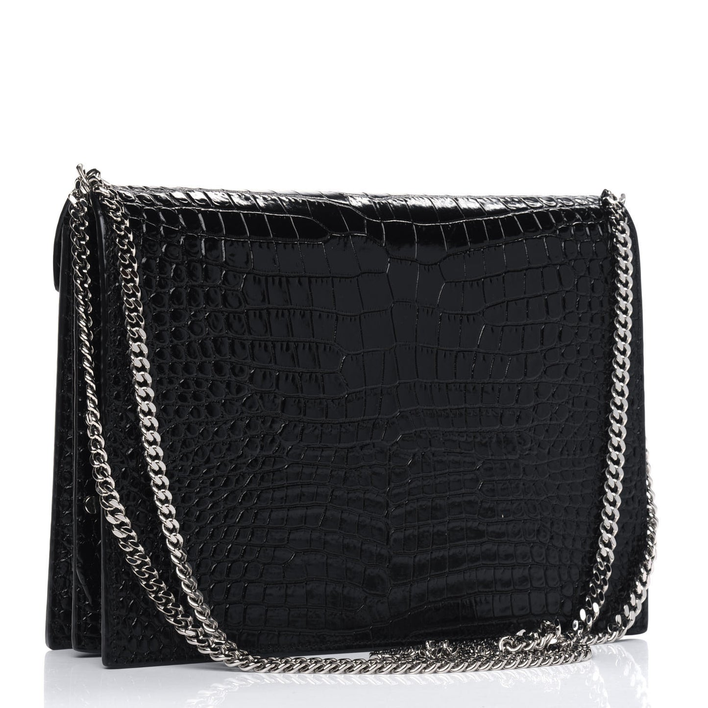 Calfskin Crocodile Embossed Monogram Cassandra Clasp Bag Black Rouge Legion