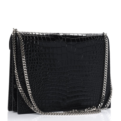 Saint Laurent Calfskin Crocodile Embossed Monogram Cassandra Clasp Bag Black Rouge Legion 2 of 4