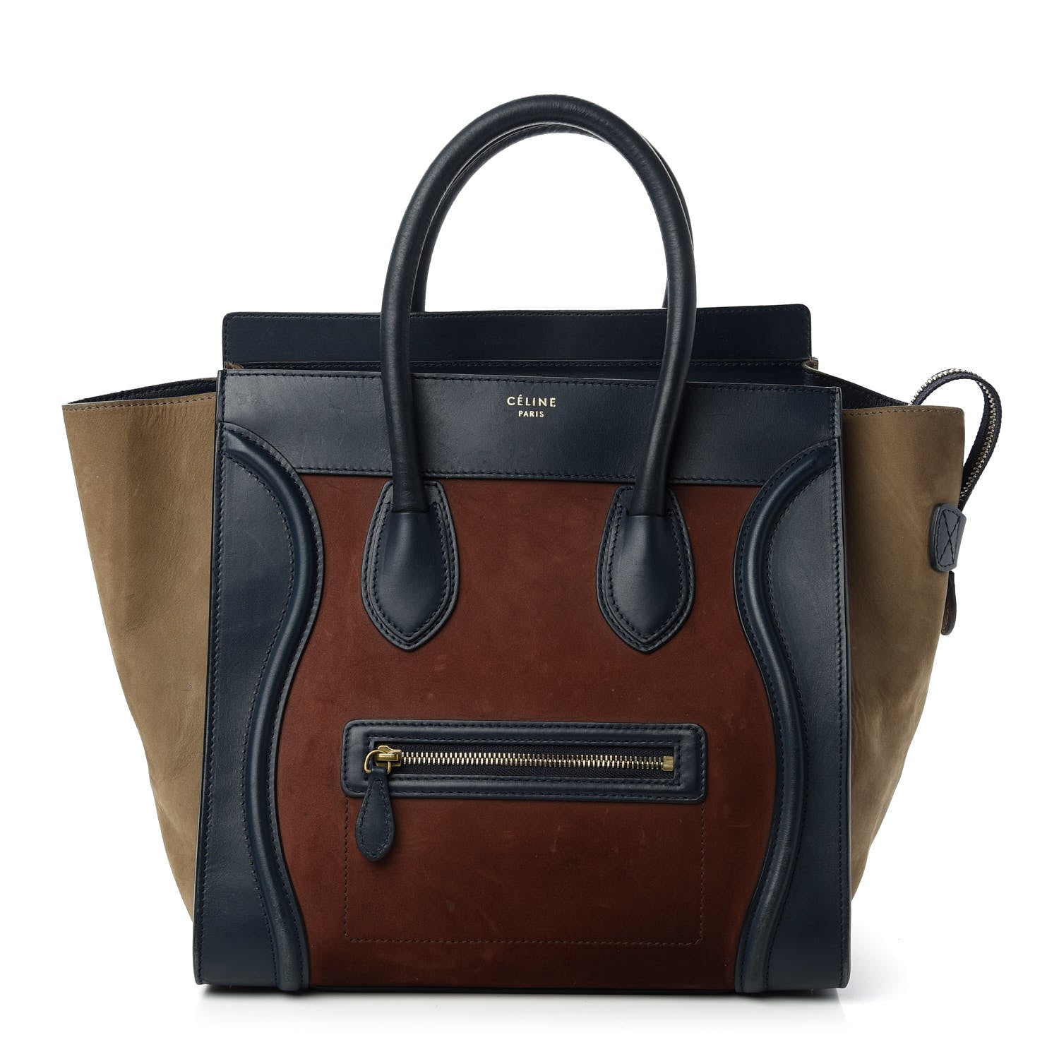 Celine Nubuck Smooth Calfskin Mini Tri-Color Luggage Marron 1 of 11