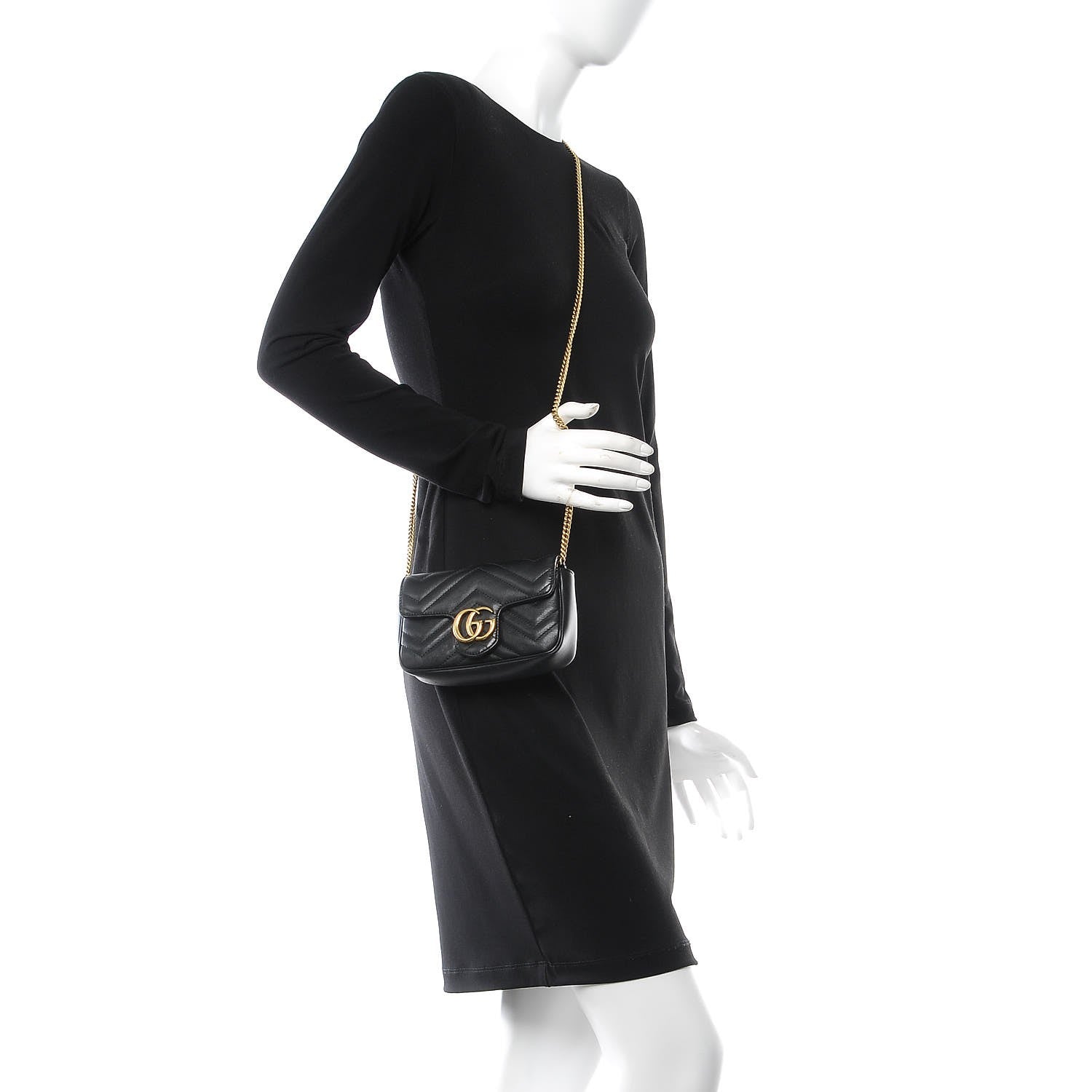 Gucci Calfskin Matelasse Super Mini GG Marmont Shoulder Bag Black 2 of 8