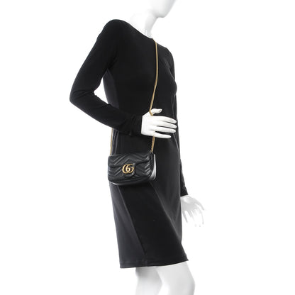 Gucci Calfskin Matelasse Super Mini GG Marmont Shoulder Bag Black 2 of 8