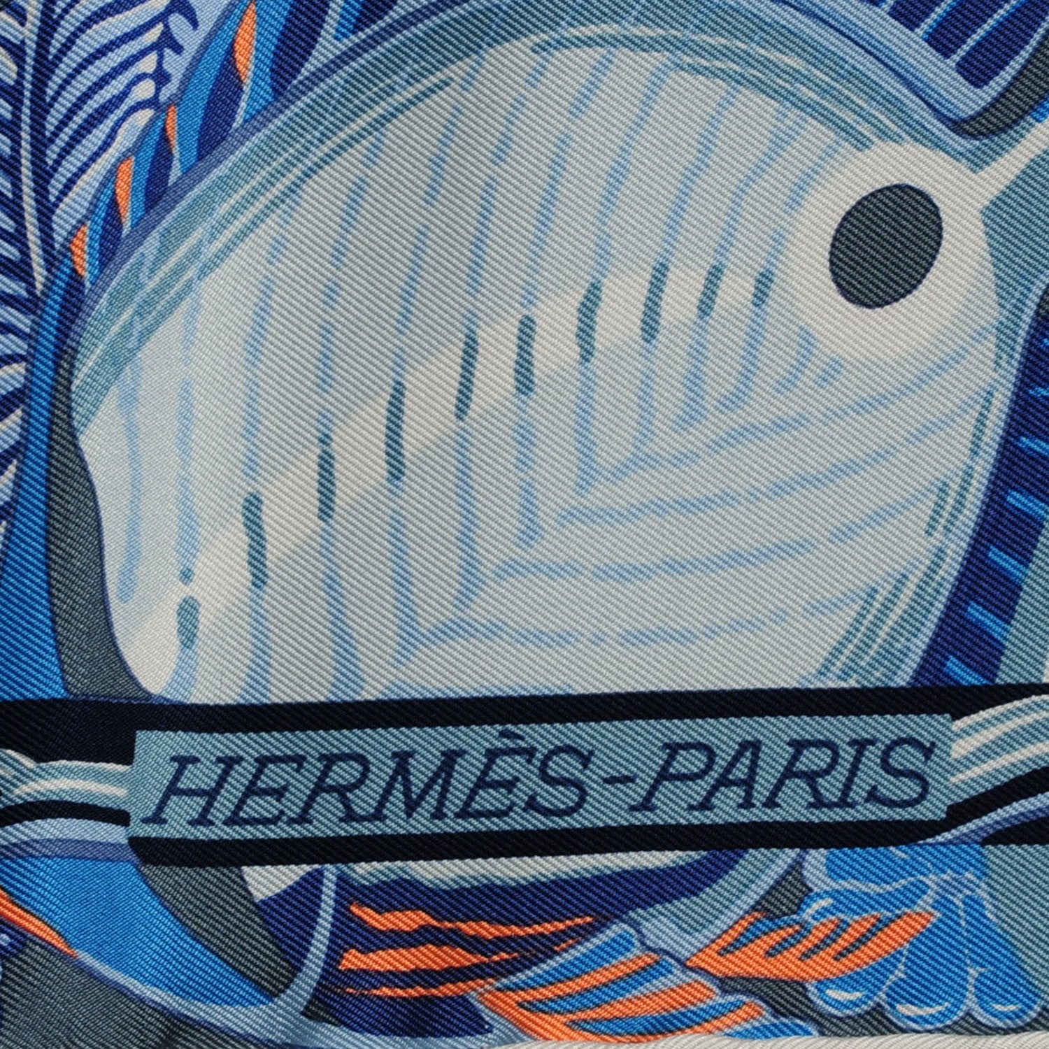 Hermes Silk De la Mer Au Ciel Scarf 90 Blue Jean Ceil Corail 3 of 6