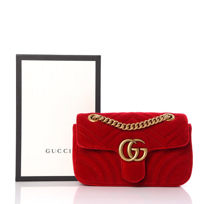 Gucci Velvet Matelasse Mini GG Marmont Shoulder Bag Hibiscus Red 8 of 8