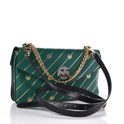 Gucci Calfskin Diagonal GG Medium Thiara Double Envelope Shoulder Bag Emerald Green Black 3 of 8