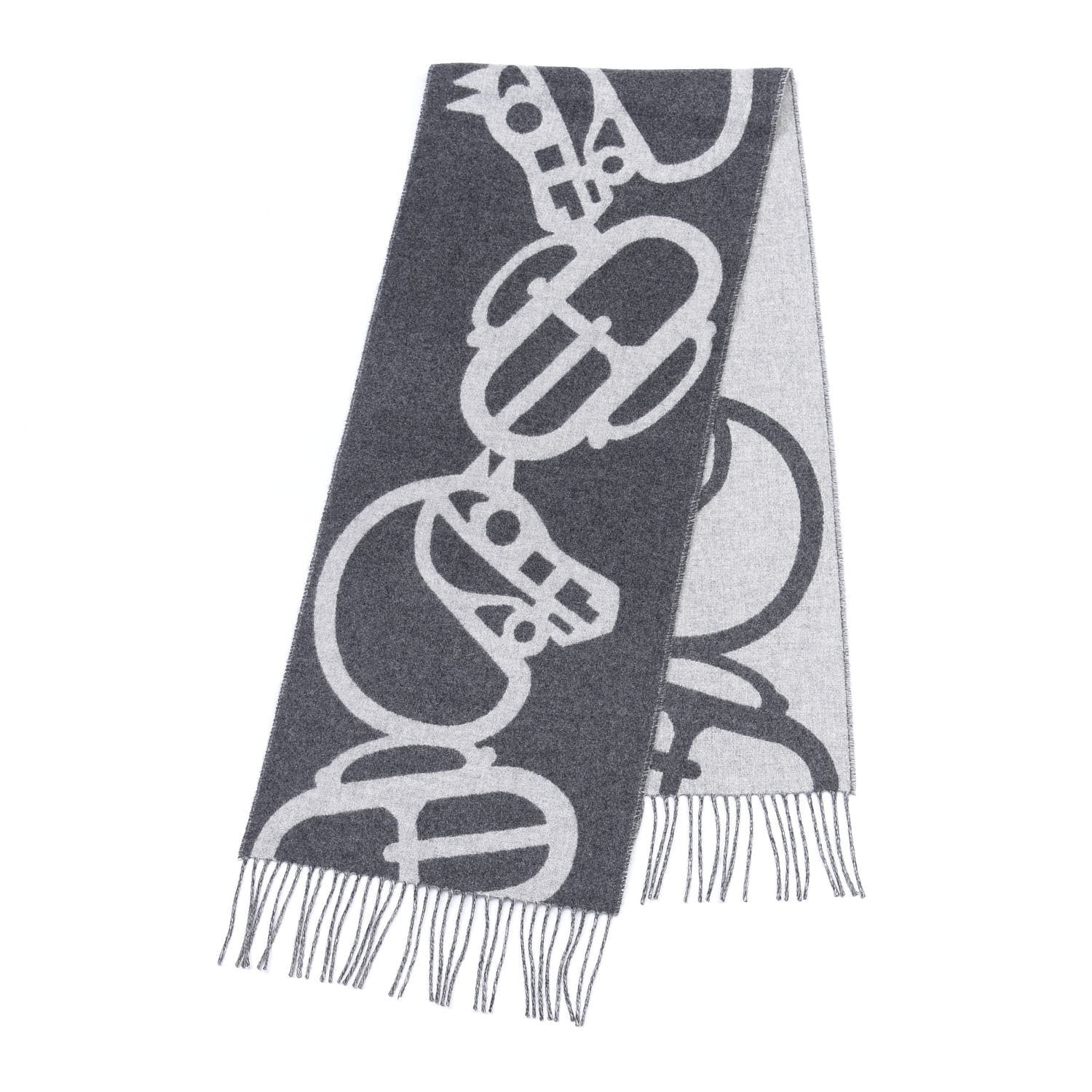 Hermes Cashmere Boucles et Camails Muffler Anthracite Gris Clair 3 of 4
