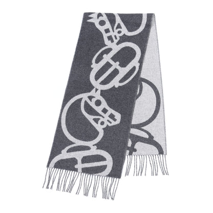 Hermes Cashmere Boucles et Camails Muffler Anthracite Gris Clair 3 of 4