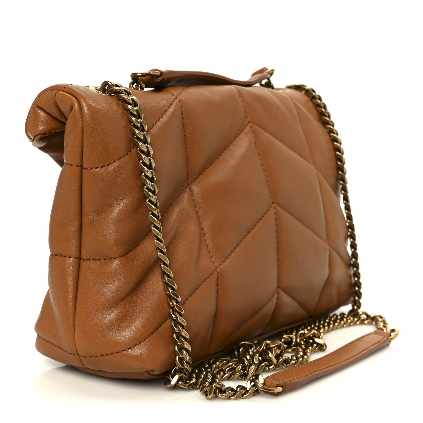 Lambskin Quilted Toy Loulou Puffer Monogram Chain Satchel Miel Dark