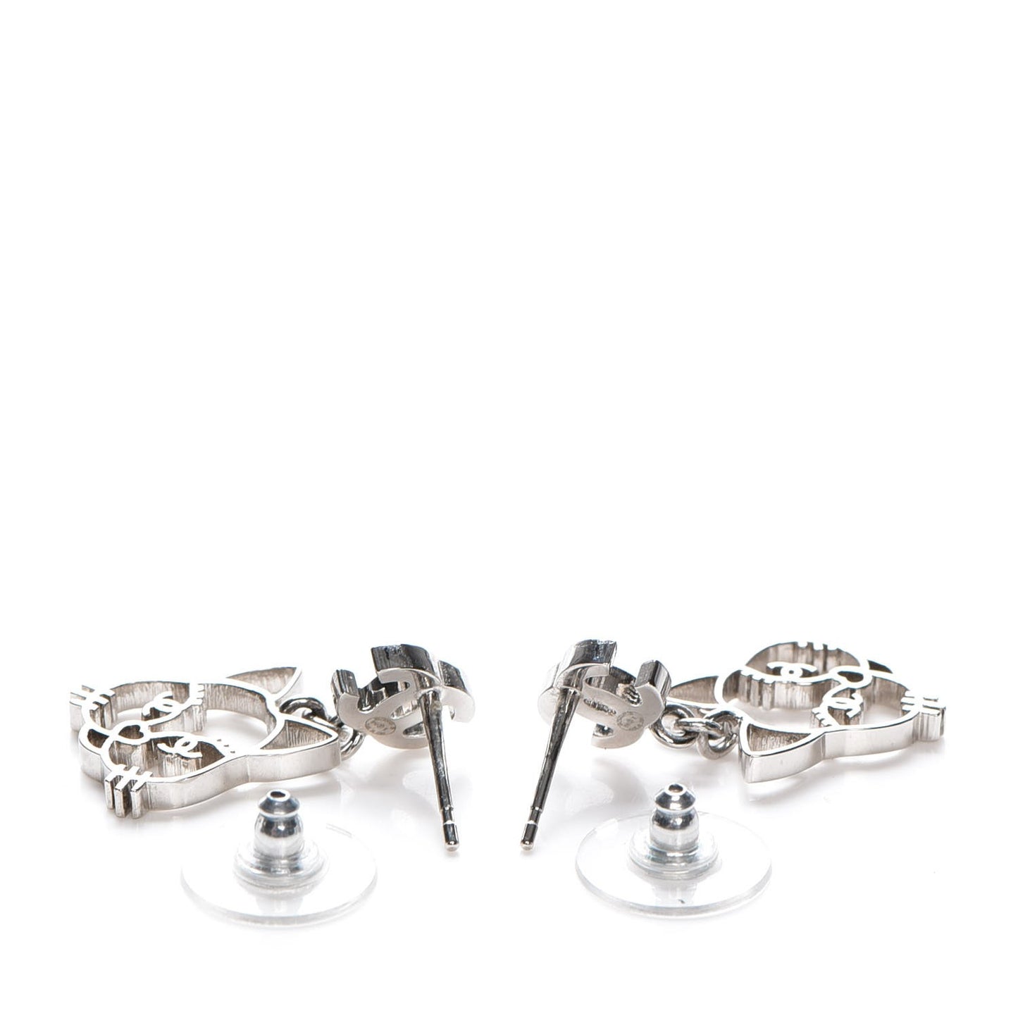 Crystal Emoji Choupette Cat CC Earrings Silver