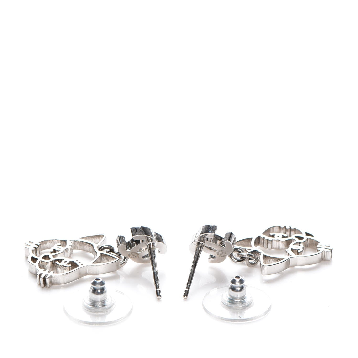 Chanel Crystal Emoji Choupette Cat CC Earrings Silver 3 of 5