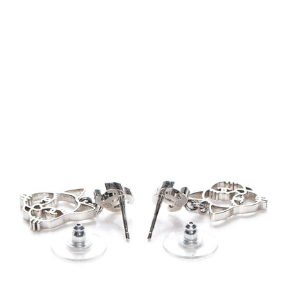 Chanel Crystal Emoji Choupette Cat CC Earrings Silver 3 of 5